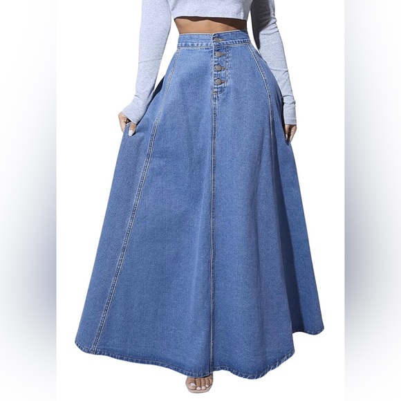 Bobo high waisted flare hem denim maxi skirt - Picture 1 of 6